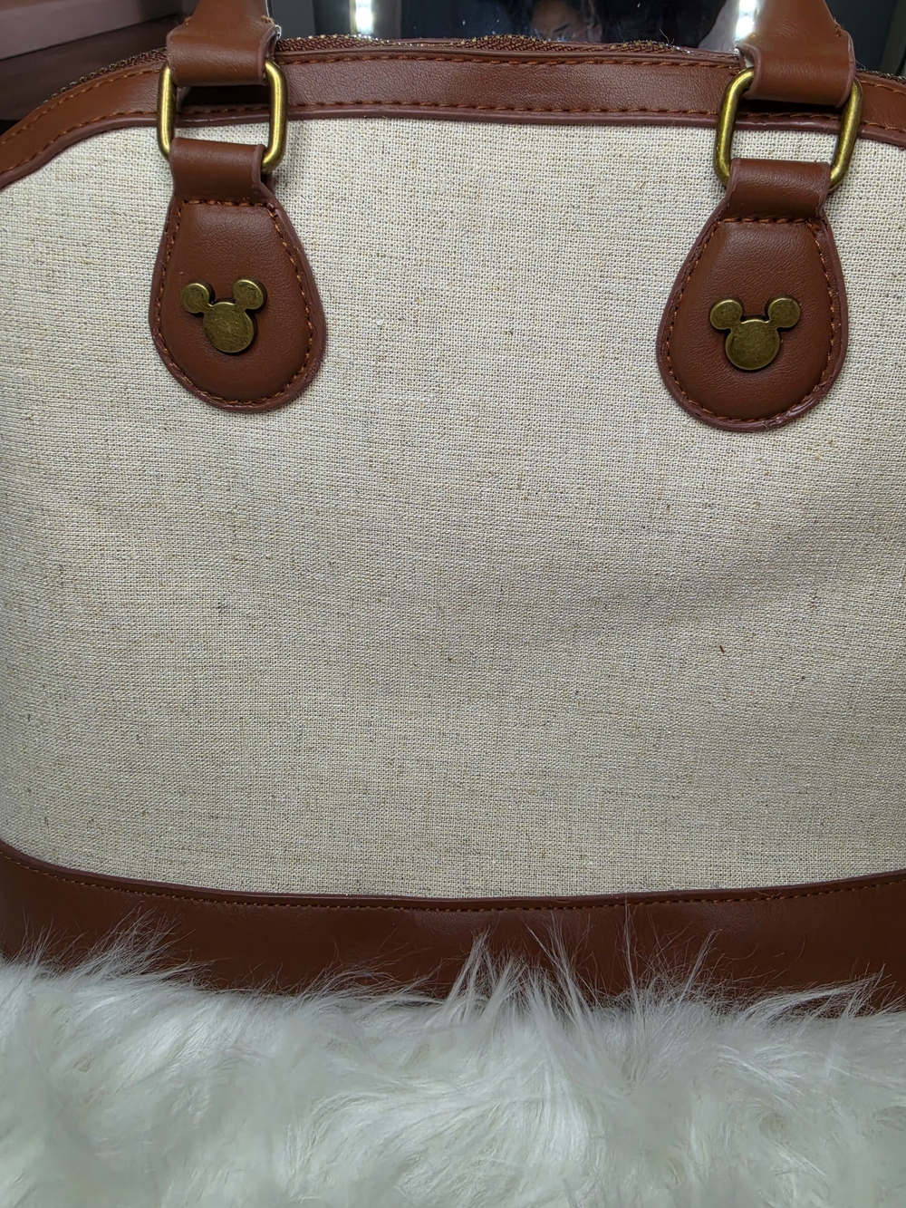 Disney Mickey Canvas Satchel Bag in Brown and Cream - Picture 4 of 4